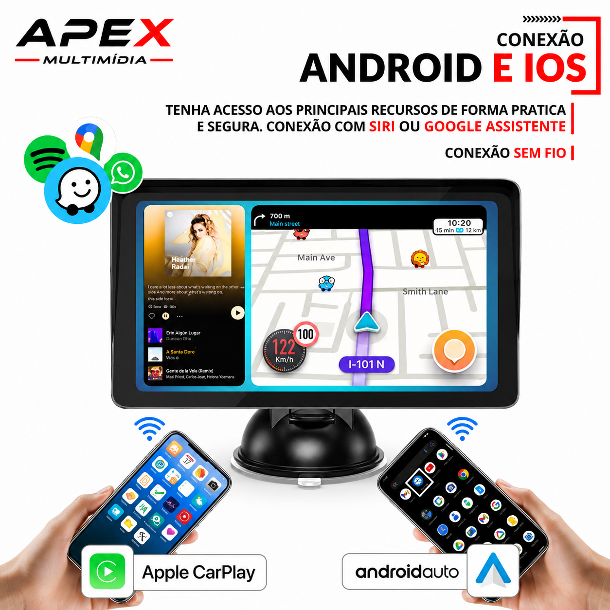 Tela Multimídia Automotiva Apex 360° Universal Touch Portátil + Camera de ré